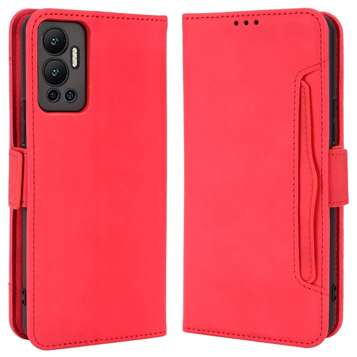 For Infinix Hot 12 4G Multiple Card Slots PU Leather Phone Cover Double Magnetic Clasp Drop-proof Stand Wallet Case