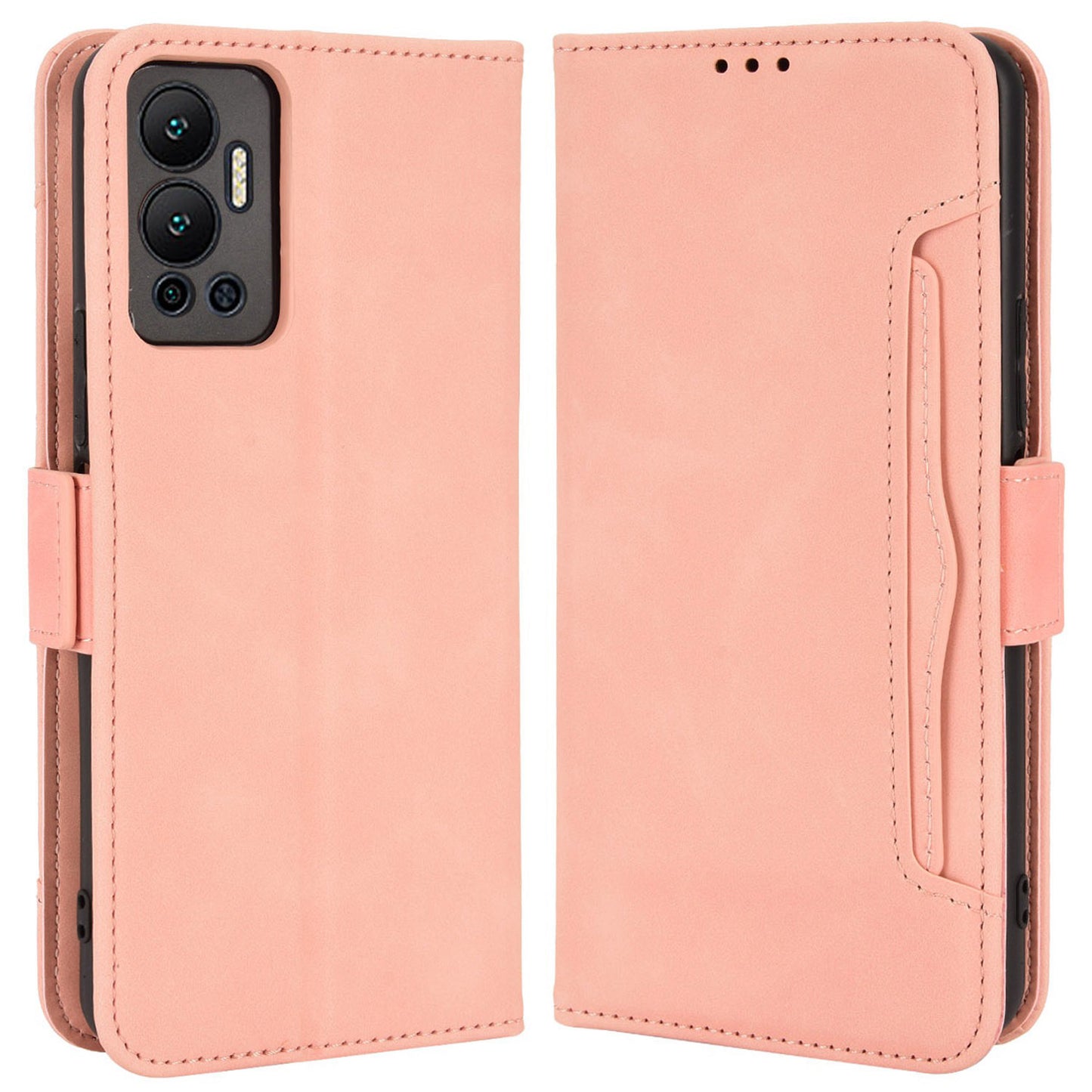 For Infinix Hot 12 4G Multiple Card Slots PU Leather Phone Cover Double Magnetic Clasp Drop-proof Stand Wallet Case