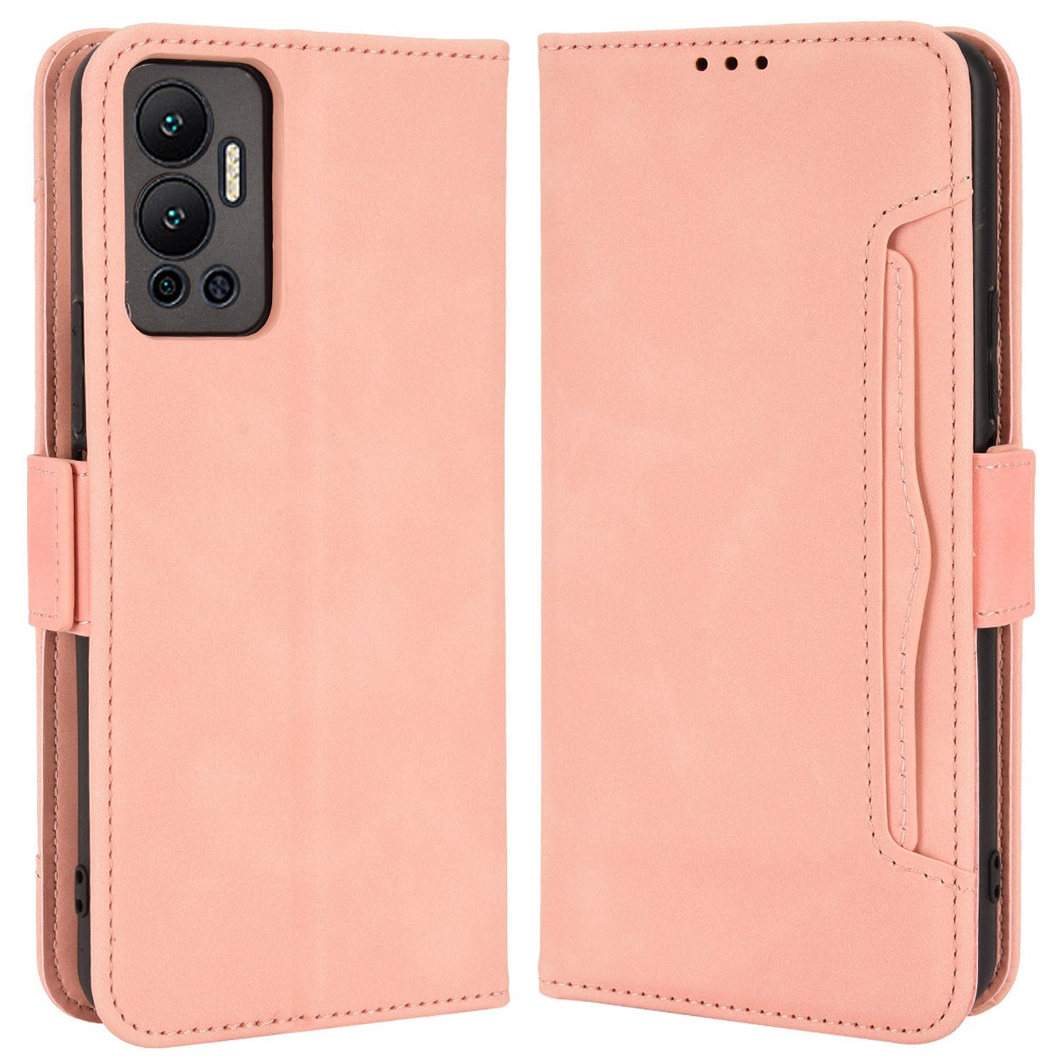 For Infinix Hot 12 4G Multiple Card Slots PU Leather Phone Cover Double Magnetic Clasp Drop-proof Stand Wallet Case