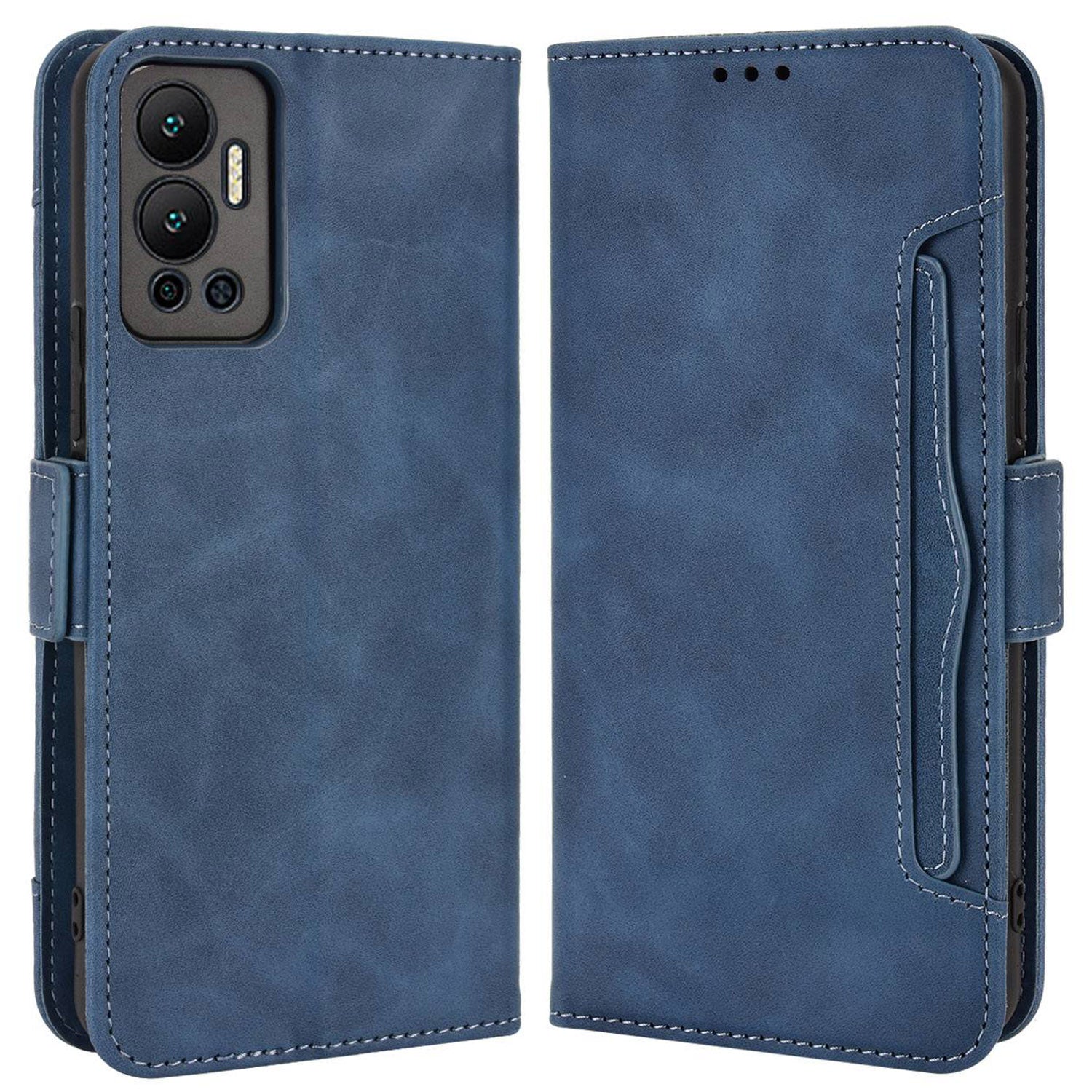 For Infinix Hot 12 4G Multiple Card Slots PU Leather Phone Cover Double Magnetic Clasp Drop-proof Stand Wallet Case