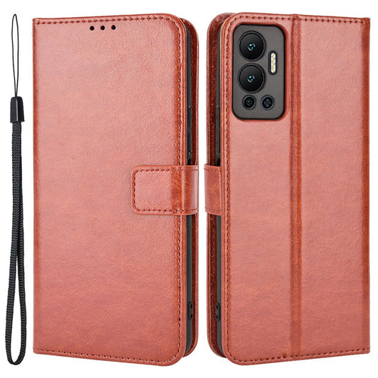For Infinix Hot 12 4G Phone Stand Wallet Protective Case Crazy Horse Texture Magnetic Clasp PU Leather Cover