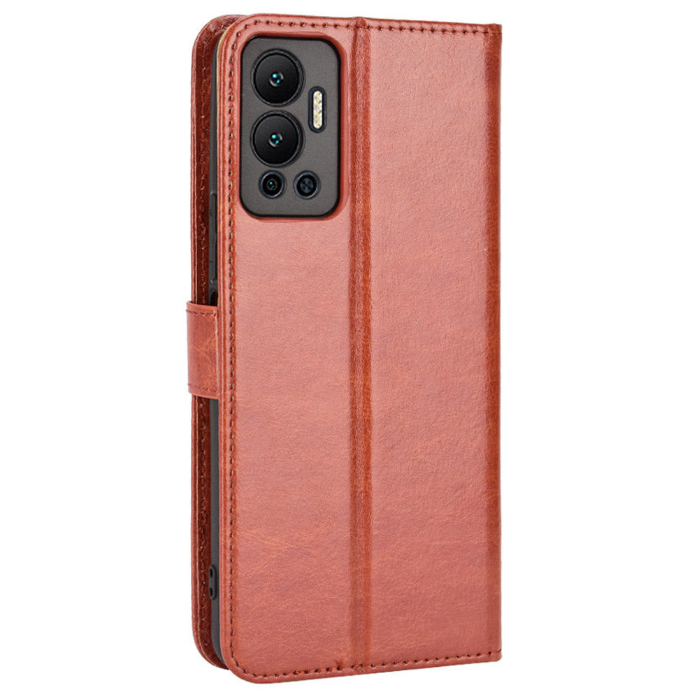 For Infinix Hot 12 4G Phone Stand Wallet Protective Case Crazy Horse Texture Magnetic Clasp PU Leather Cover