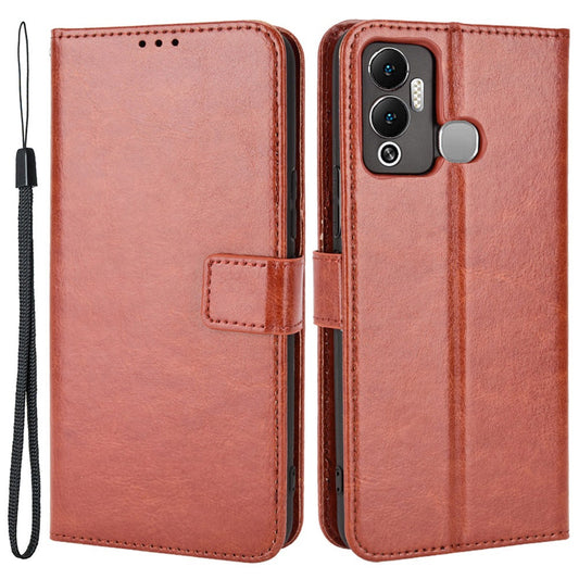 For Infinix Hot 12 Play 4G Crazy Horse Texture Flip Stand Wallet Phone Case Magnetic Clasp PU Leather Protective Cover