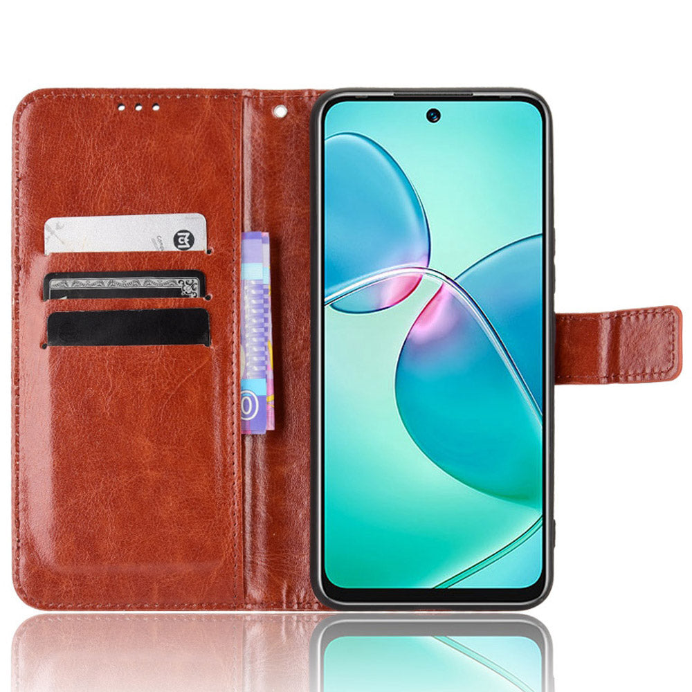 For Infinix Hot 12 Play 4G Crazy Horse Texture Flip Stand Wallet Phone Case Magnetic Clasp PU Leather Protective Cover