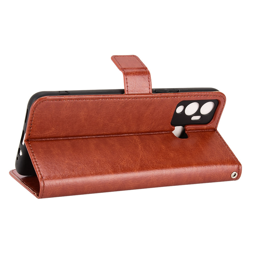 For Infinix Hot 12 Play 4G Crazy Horse Texture Flip Stand Wallet Phone Case Magnetic Clasp PU Leather Protective Cover