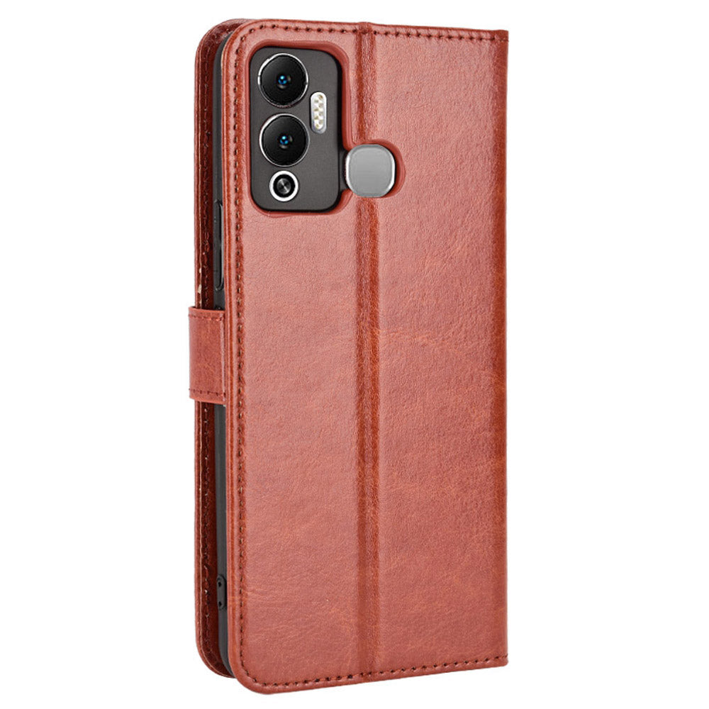 For Infinix Hot 12 Play 4G Crazy Horse Texture Flip Stand Wallet Phone Case Magnetic Clasp PU Leather Protective Cover