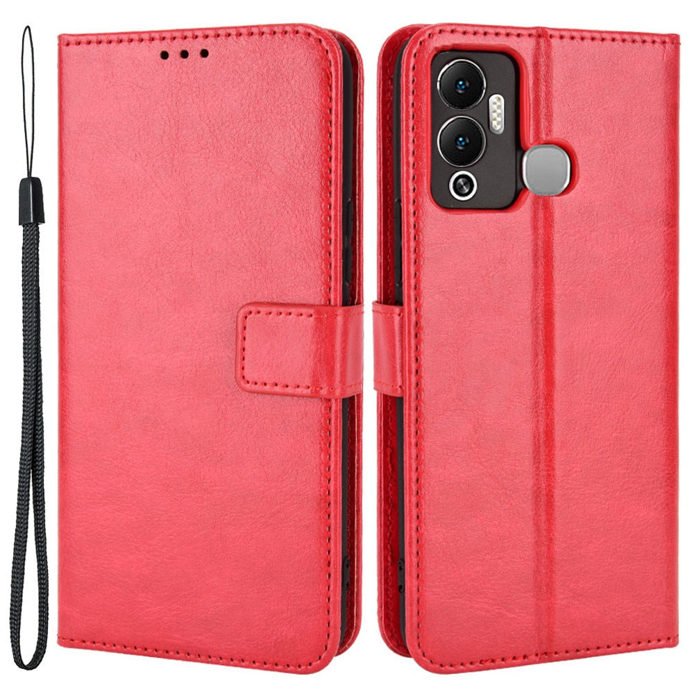 For Infinix Hot 12 Play 4G Crazy Horse Texture Flip Stand Wallet Phone Case Magnetic Clasp PU Leather Protective Cover