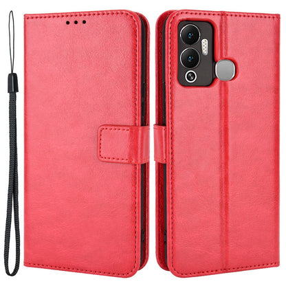 For Infinix Hot 12 Play 4G Crazy Horse Texture Flip Stand Wallet Phone Case Magnetic Clasp PU Leather Protective Cover