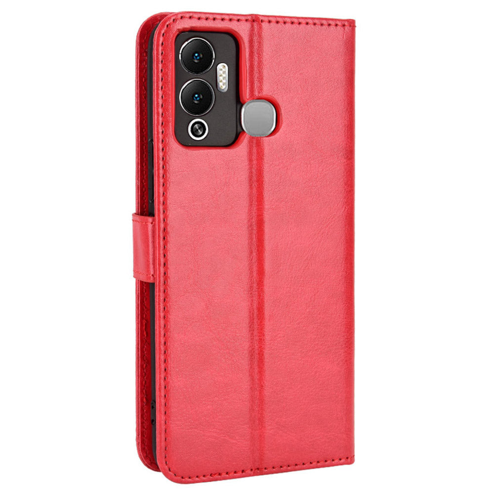For Infinix Hot 12 Play 4G Crazy Horse Texture Flip Stand Wallet Phone Case Magnetic Clasp PU Leather Protective Cover
