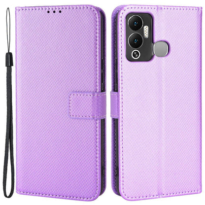For Infinix Hot 12 Play 4G Diamond Texture PU Leather Drop-proof Cover Magnetic Clasp Phone Stand Wallet Case