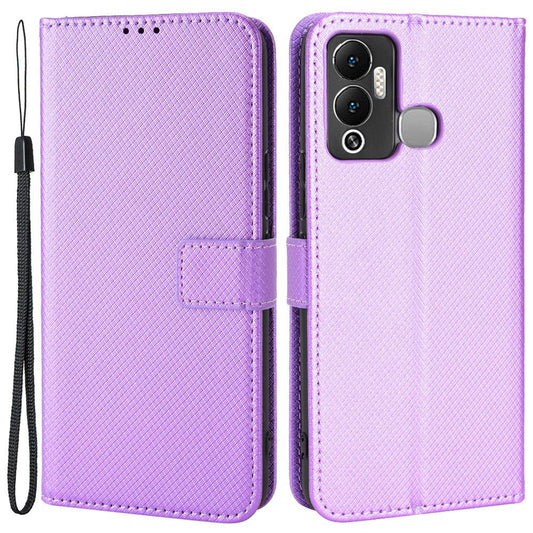 For Infinix Hot 12 Play 4G Diamond Texture PU Leather Drop-proof Cover Magnetic Clasp Phone Stand Wallet Case