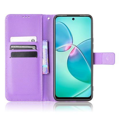 For Infinix Hot 12 Play 4G Diamond Texture PU Leather Drop-proof Cover Magnetic Clasp Phone Stand Wallet Case