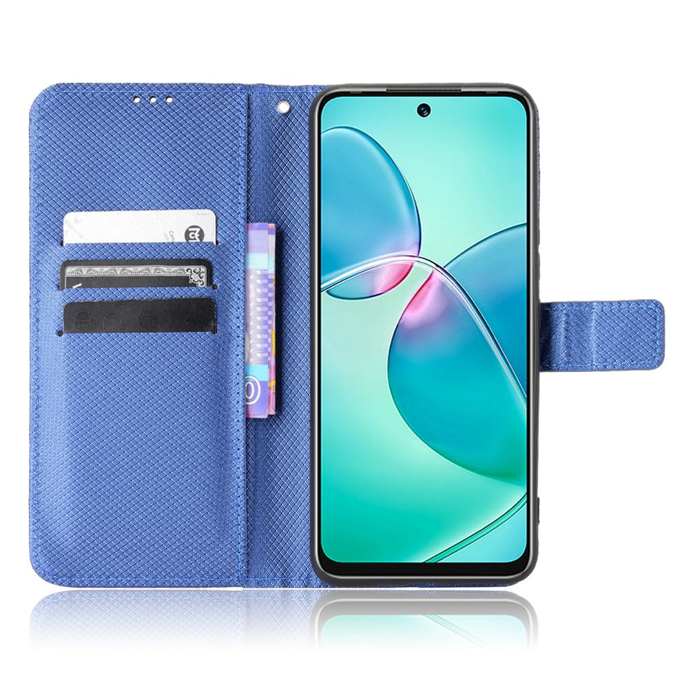 For Infinix Hot 12 Play 4G Diamond Texture PU Leather Drop-proof Cover Magnetic Clasp Phone Stand Wallet Case