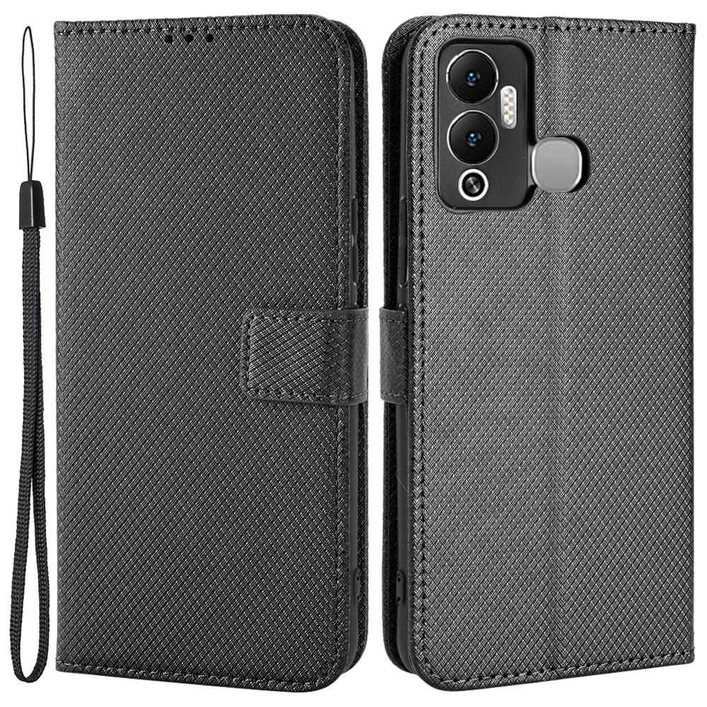For Infinix Hot 12 Play 4G Diamond Texture PU Leather Drop-proof Cover Magnetic Clasp Phone Stand Wallet Case
