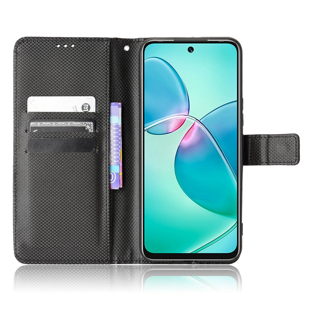For Infinix Hot 12 Play 4G Diamond Texture PU Leather Drop-proof Cover Magnetic Clasp Phone Stand Wallet Case