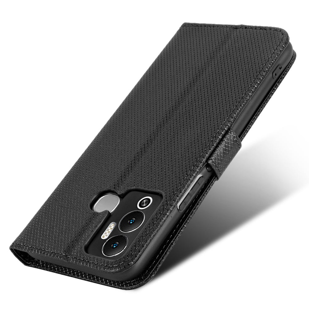 For Infinix Hot 12 Play 4G Diamond Texture PU Leather Drop-proof Cover Magnetic Clasp Phone Stand Wallet Case