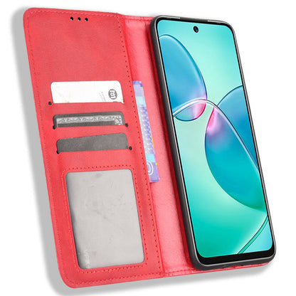For Infinix Hot 12 Play 4G Anti-drop PU Leather Retro Flip Wallet Case Stand Function Shockproof Flip Auto Closing Magnetic Cover