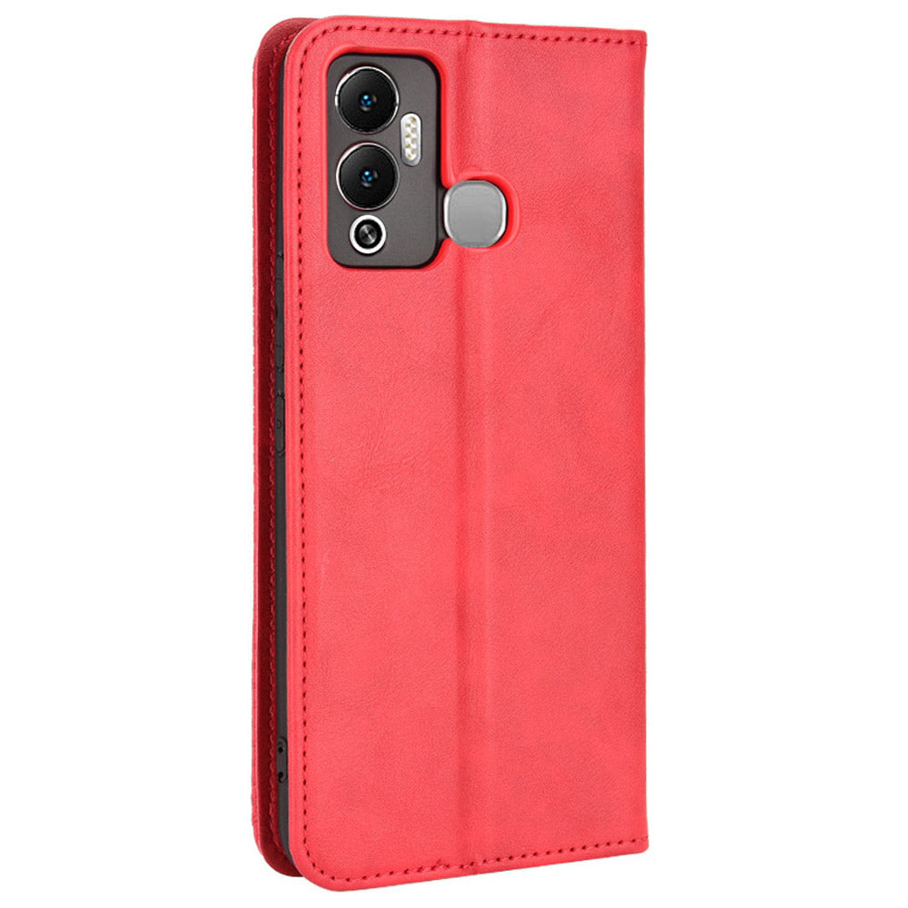 For Infinix Hot 12 Play 4G Anti-drop PU Leather Retro Flip Wallet Case Stand Function Shockproof Flip Auto Closing Magnetic Cover