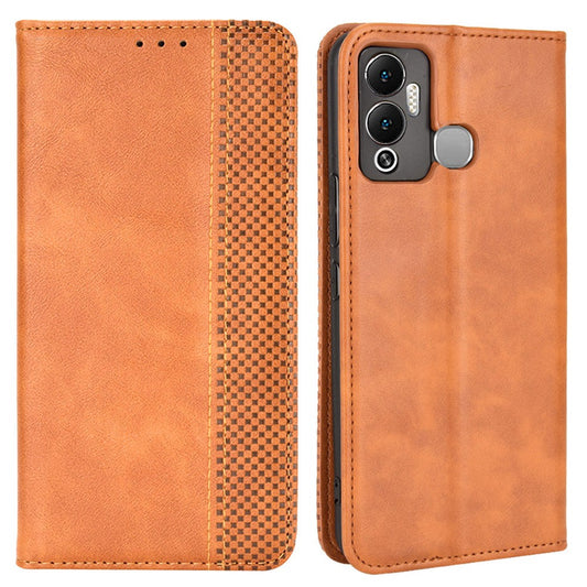 For Infinix Hot 12 Play 4G Anti-drop PU Leather Retro Flip Wallet Case Stand Function Shockproof Flip Auto Closing Magnetic Cover