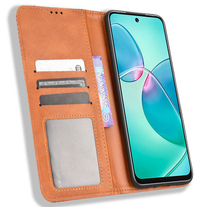 For Infinix Hot 12 Play 4G Anti-drop PU Leather Retro Flip Wallet Case Stand Function Shockproof Flip Auto Closing Magnetic Cover