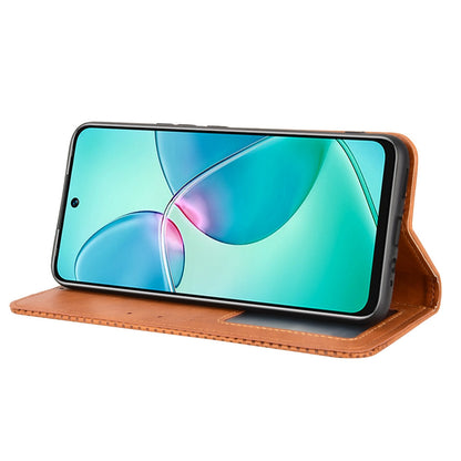 For Infinix Hot 12 Play 4G Anti-drop PU Leather Retro Flip Wallet Case Stand Function Shockproof Flip Auto Closing Magnetic Cover