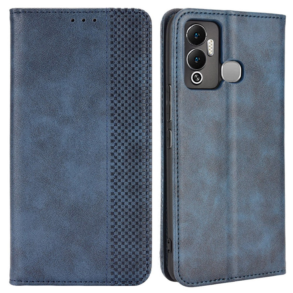 For Infinix Hot 12 Play 4G Anti-drop PU Leather Retro Flip Wallet Case Stand Function Shockproof Flip Auto Closing Magnetic Cover