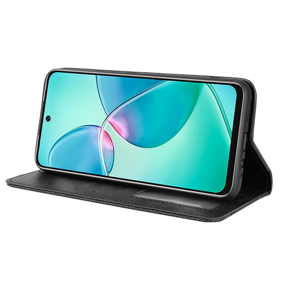 For Infinix Hot 12 Play 4G Anti-drop PU Leather Retro Flip Wallet Case Stand Function Shockproof Flip Auto Closing Magnetic Cover