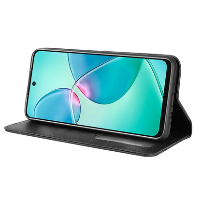 For Infinix Hot 12 Play 4G Anti-drop PU Leather Retro Flip Wallet Case Stand Function Shockproof Flip Auto Closing Magnetic Cover