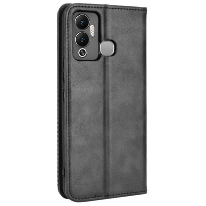 For Infinix Hot 12 Play 4G Anti-drop PU Leather Retro Flip Wallet Case Stand Function Shockproof Flip Auto Closing Magnetic Cover