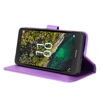 For Nokia C100 4G Diamond Texture Stand Wallet Phone Case PU Leather + TPU Full Protection Cover