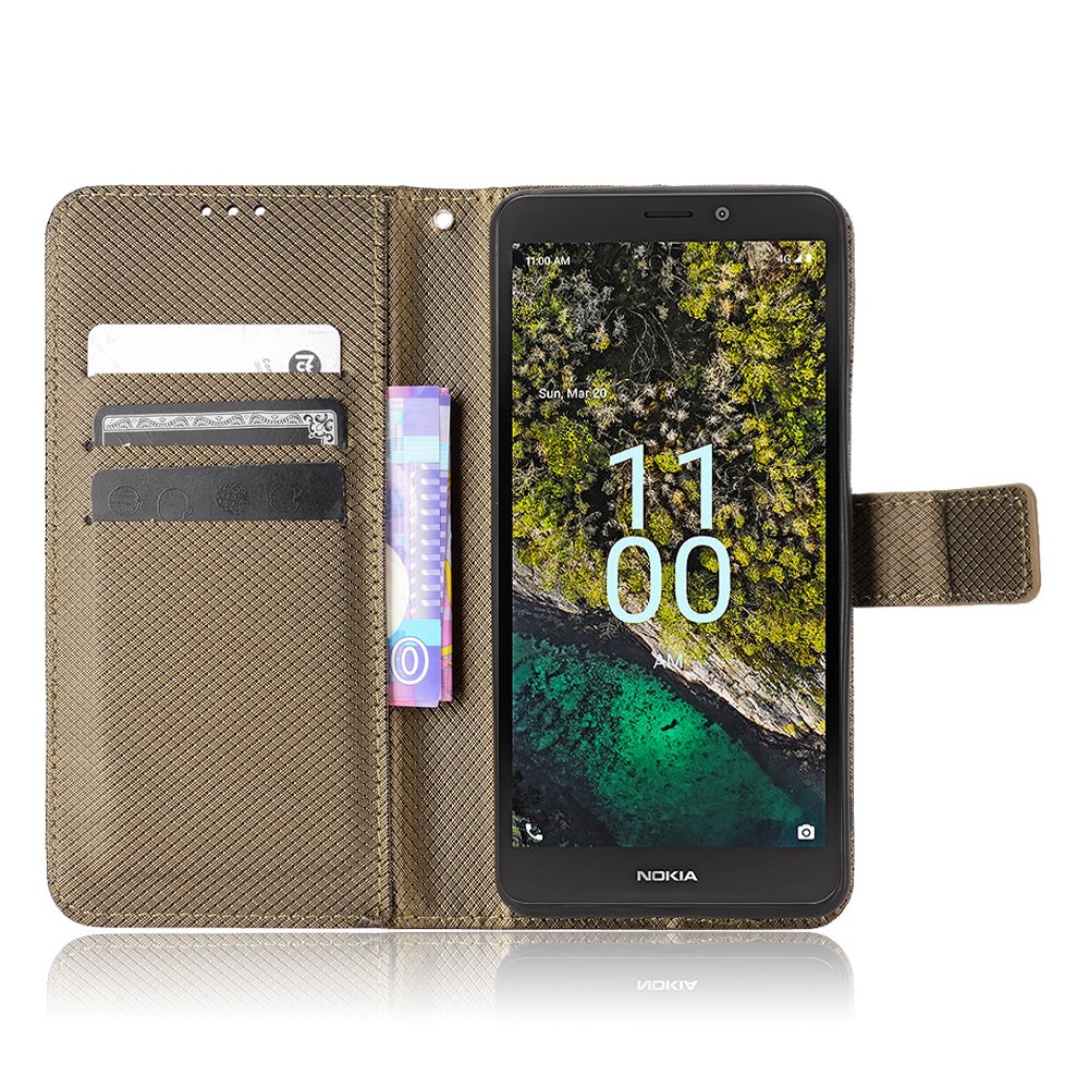 For Nokia C100 4G Diamond Texture Stand Wallet Phone Case PU Leather + TPU Full Protection Cover