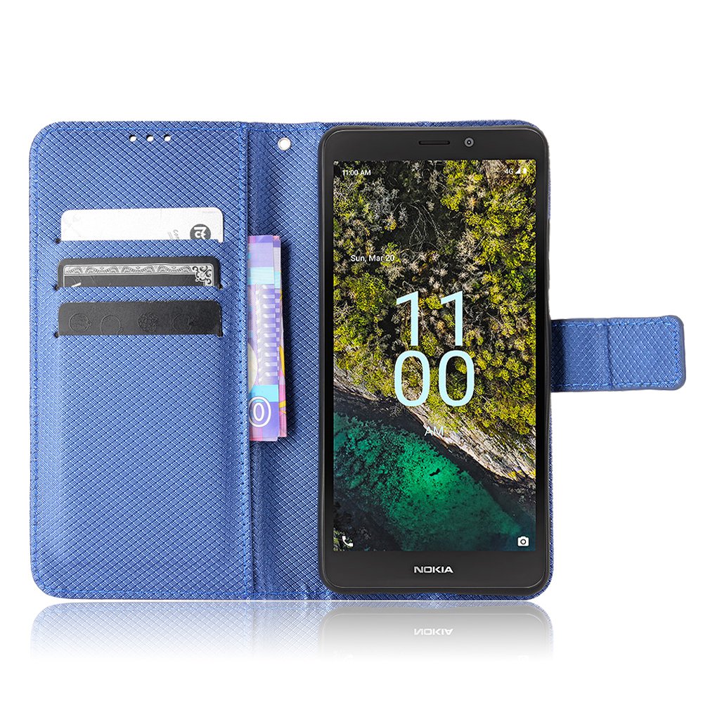 For Nokia C100 4G Diamond Texture Stand Wallet Phone Case PU Leather + TPU Full Protection Cover