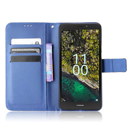 For Nokia C100 4G Diamond Texture Stand Wallet Phone Case PU Leather + TPU Full Protection Cover