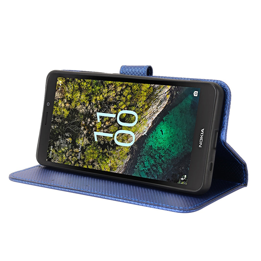 For Nokia C100 4G Diamond Texture Stand Wallet Phone Case PU Leather + TPU Full Protection Cover