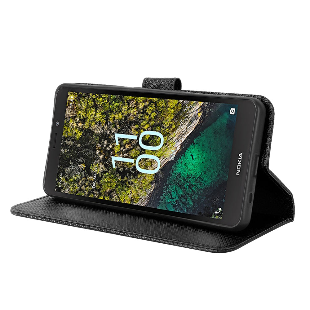 For Nokia C100 4G Diamond Texture Stand Wallet Phone Case PU Leather + TPU Full Protection Cover