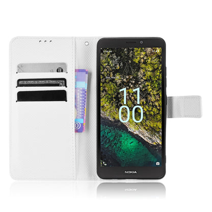 For Nokia C100 4G Diamond Texture Stand Wallet Phone Case PU Leather + TPU Full Protection Cover