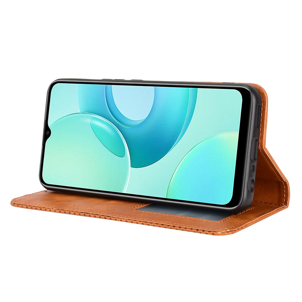For Wiko T10 4G Retro Texture Magnetic Auto-absorbed Phone Drop-proof Case PU Leather Wallet Stand Cover