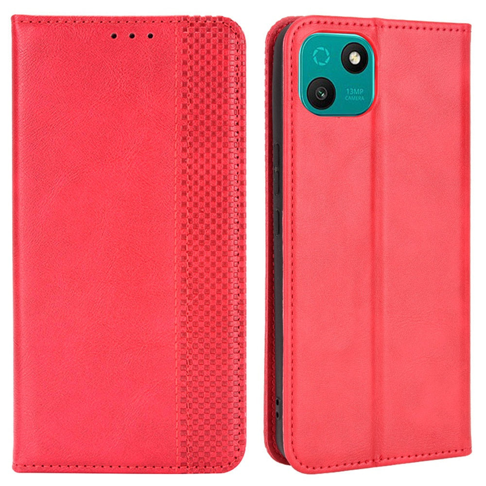 For Wiko T10 4G Retro Texture Magnetic Auto-absorbed Phone Drop-proof Case PU Leather Wallet Stand Cover