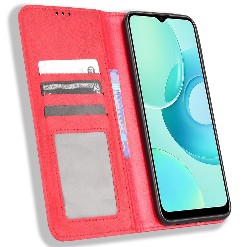 For Wiko T10 4G Retro Texture Magnetic Auto-absorbed Phone Drop-proof Case PU Leather Wallet Stand Cover