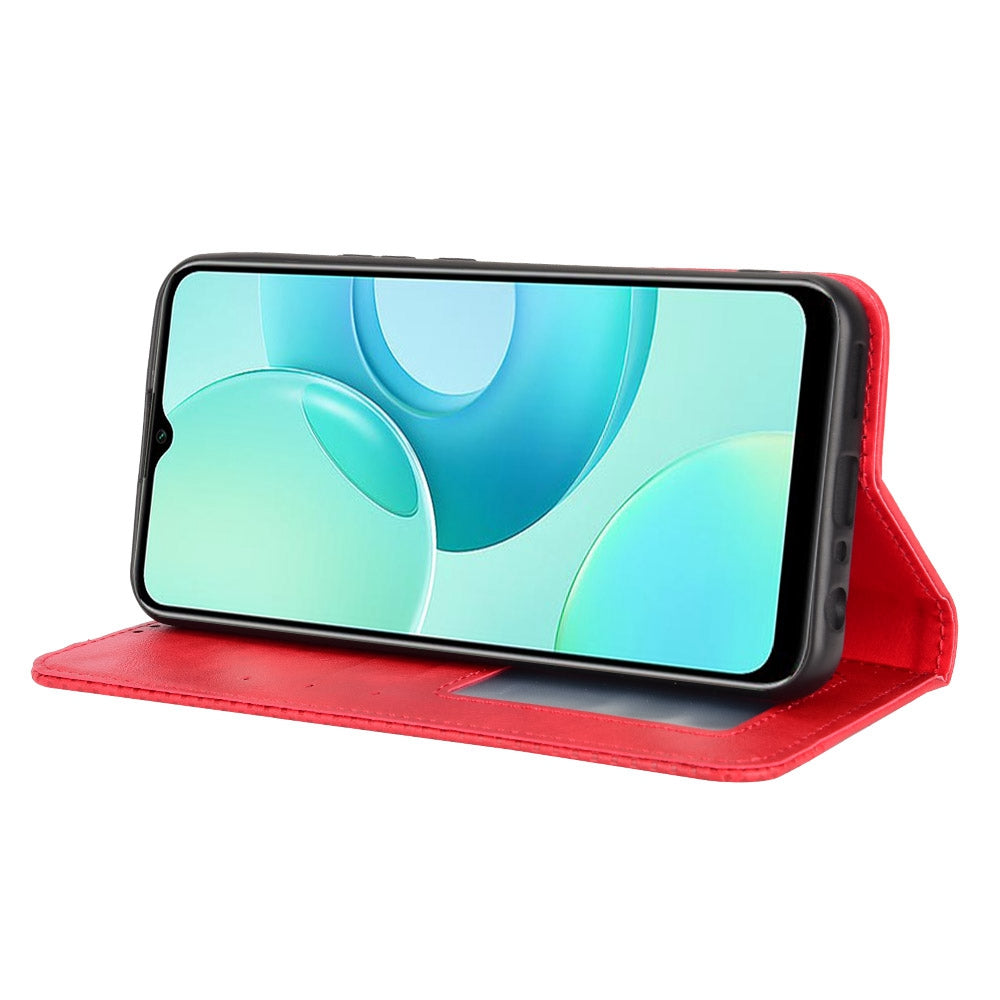For Wiko T10 4G Retro Texture Magnetic Auto-absorbed Phone Drop-proof Case PU Leather Wallet Stand Cover