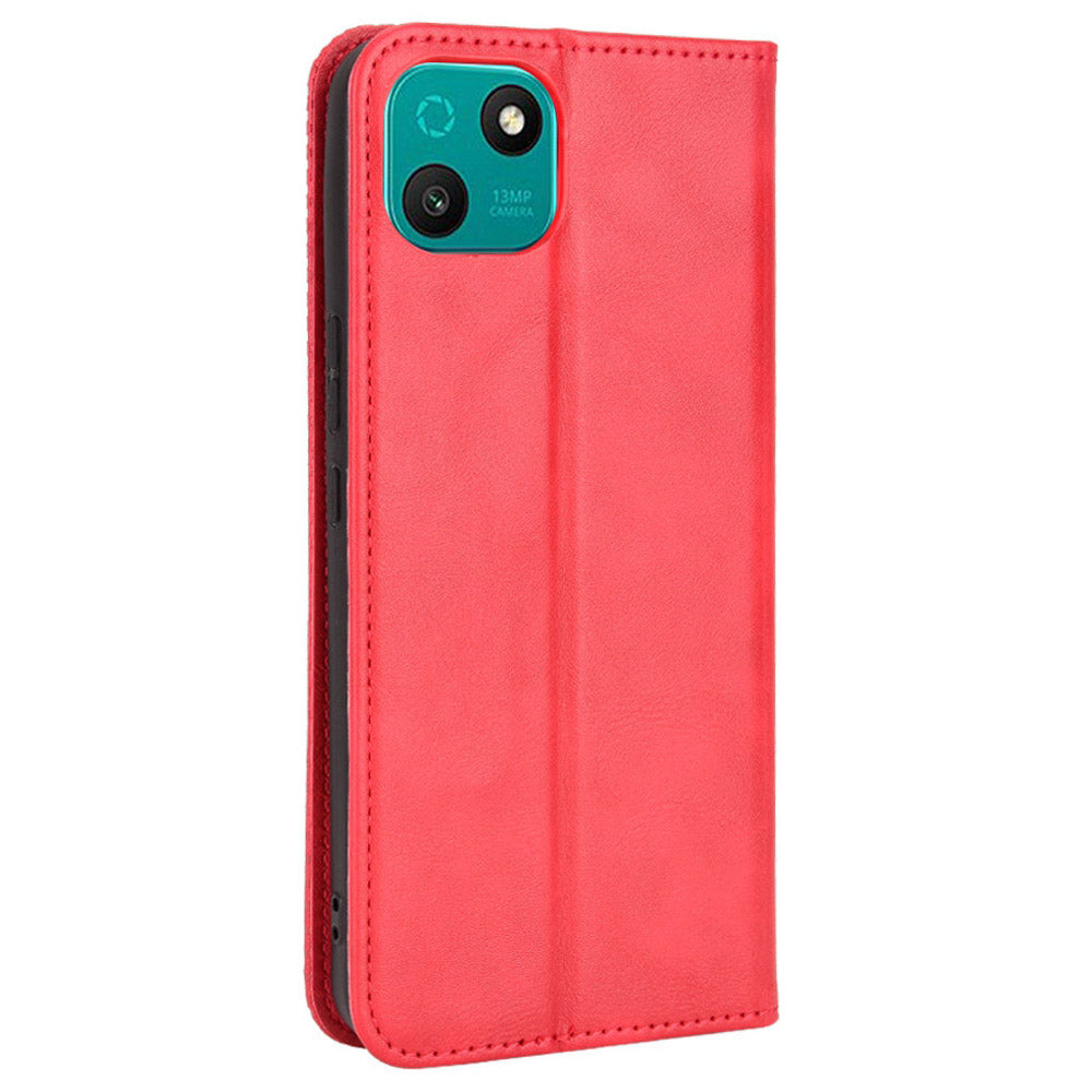 For Wiko T10 4G Retro Texture Magnetic Auto-absorbed Phone Drop-proof Case PU Leather Wallet Stand Cover