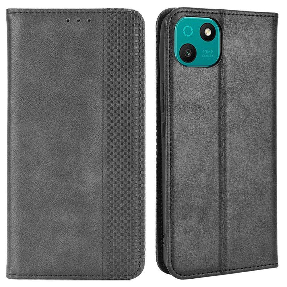 For Wiko T10 4G Retro Texture Magnetic Auto-absorbed Phone Drop-proof Case PU Leather Wallet Stand Cover