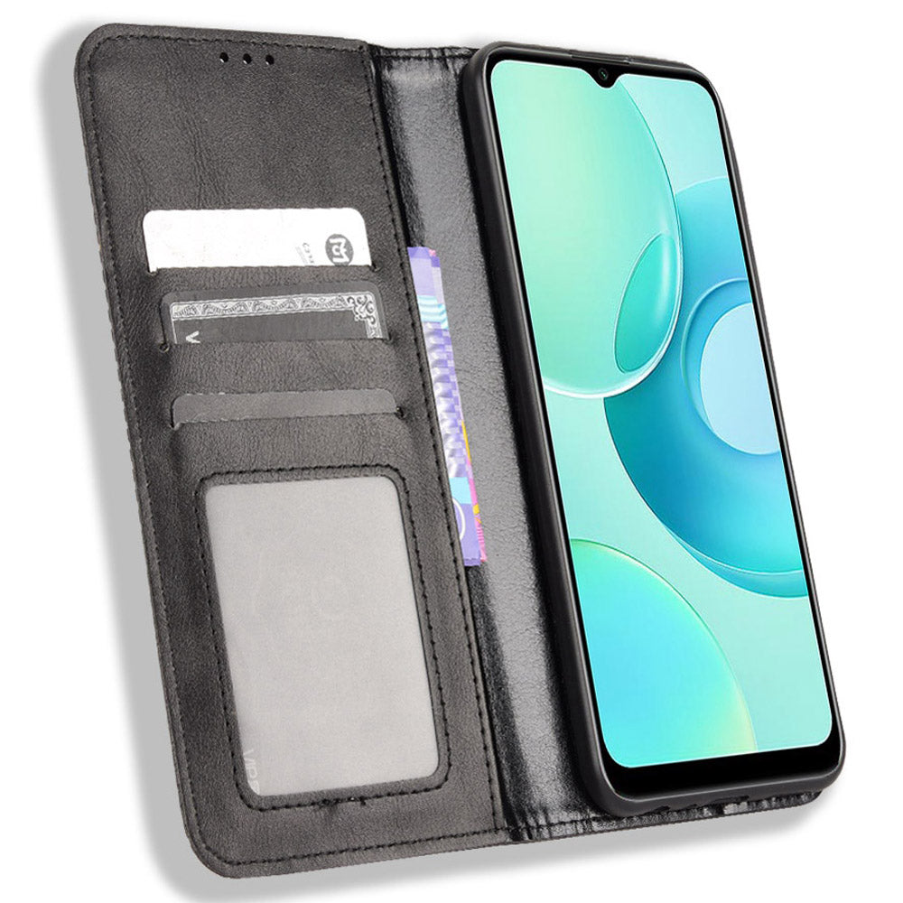For Wiko T10 4G Retro Texture Magnetic Auto-absorbed Phone Drop-proof Case PU Leather Wallet Stand Cover