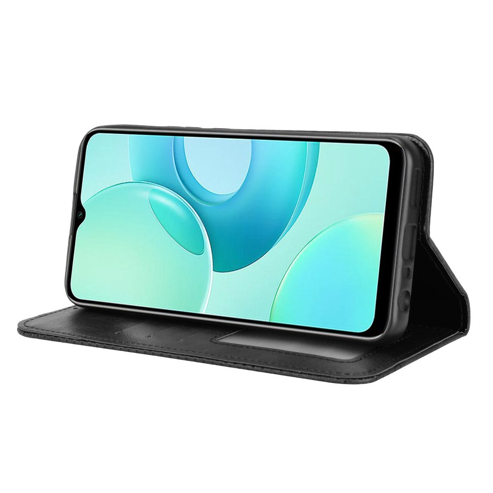 For Wiko T10 4G Retro Texture Magnetic Auto-absorbed Phone Drop-proof Case PU Leather Wallet Stand Cover