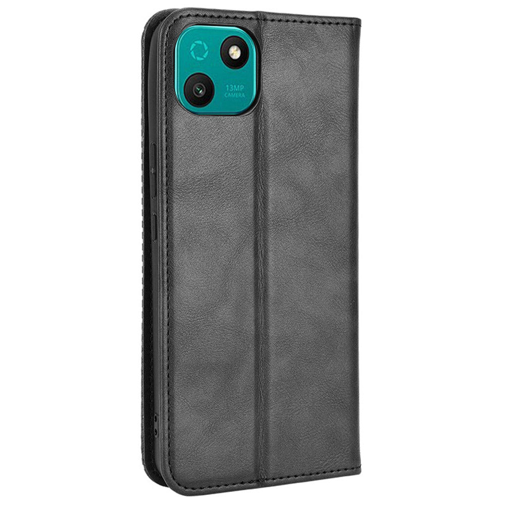 For Wiko T10 4G Retro Texture Magnetic Auto-absorbed Phone Drop-proof Case PU Leather Wallet Stand Cover
