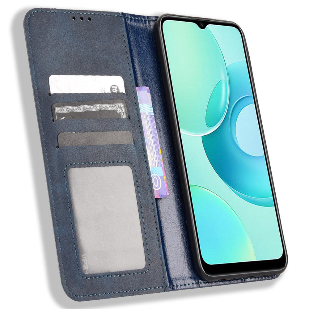 For Wiko T10 4G Retro Texture Magnetic Auto-absorbed Phone Drop-proof Case PU Leather Wallet Stand Cover