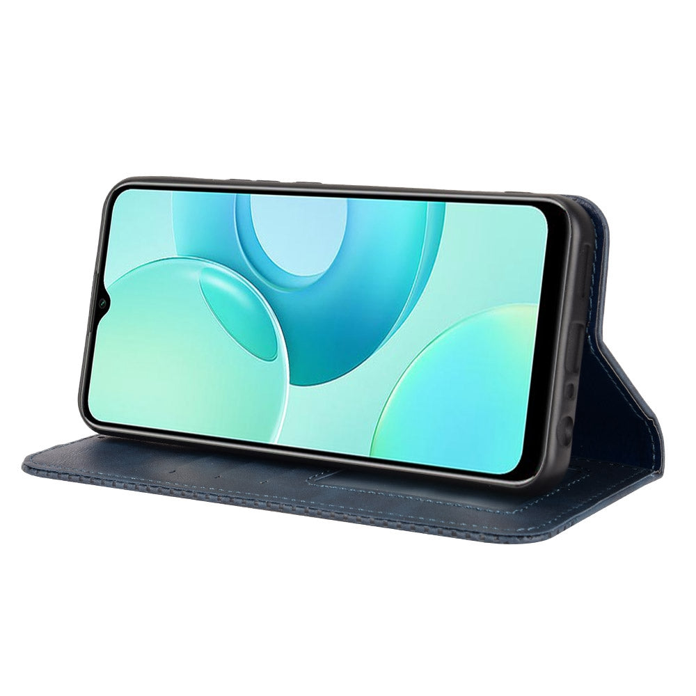 For Wiko T10 4G Retro Texture Magnetic Auto-absorbed Phone Drop-proof Case PU Leather Wallet Stand Cover
