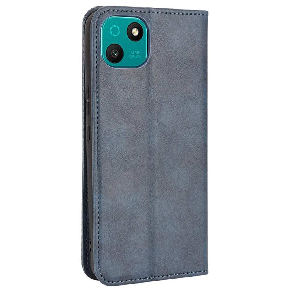 For Wiko T10 4G Retro Texture Magnetic Auto-absorbed Phone Drop-proof Case PU Leather Wallet Stand Cover