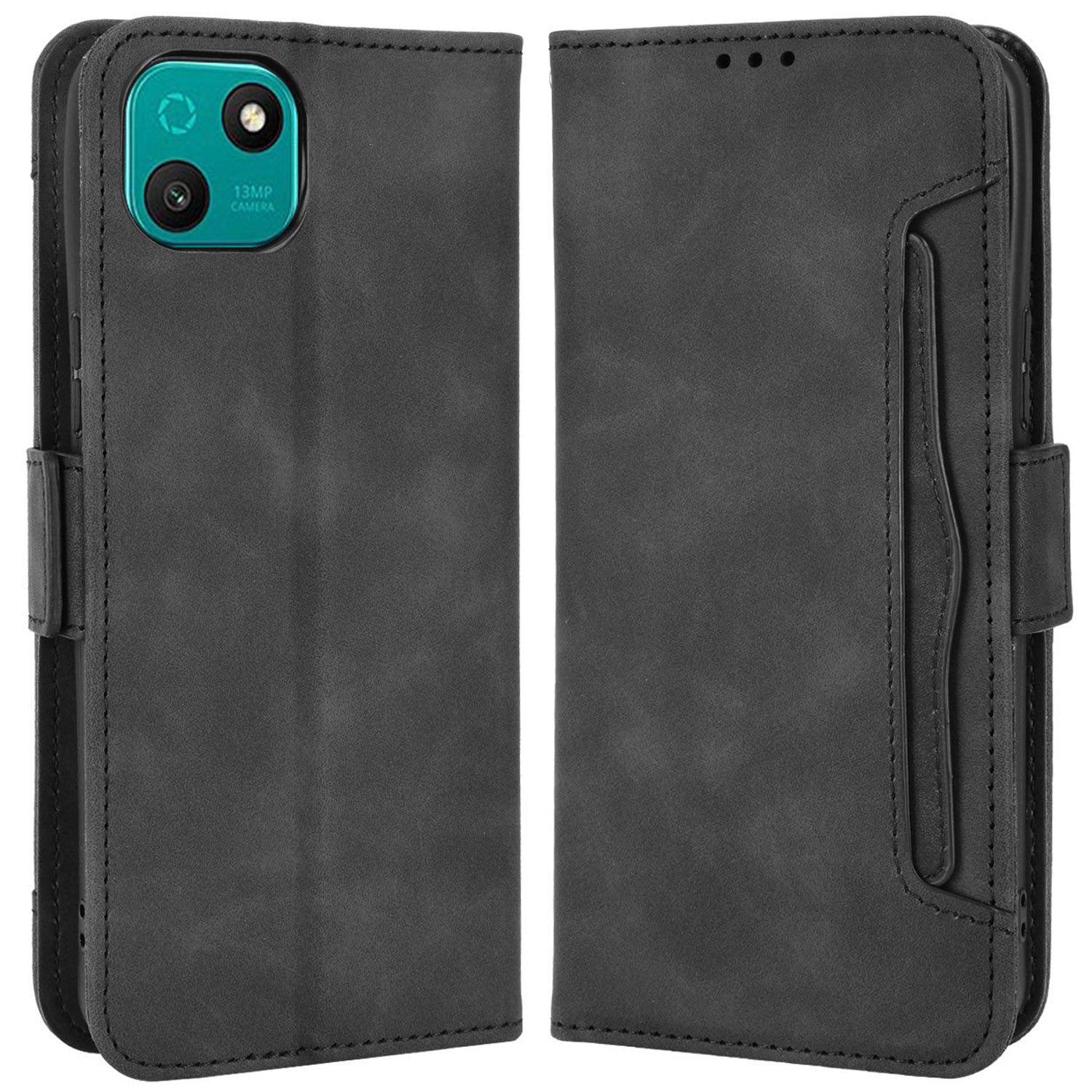 Multiple Card Slots Phone Case for Wiko T10 4G, Double Magnetic Clasp PU Leather Stand Wallet Protective Cover