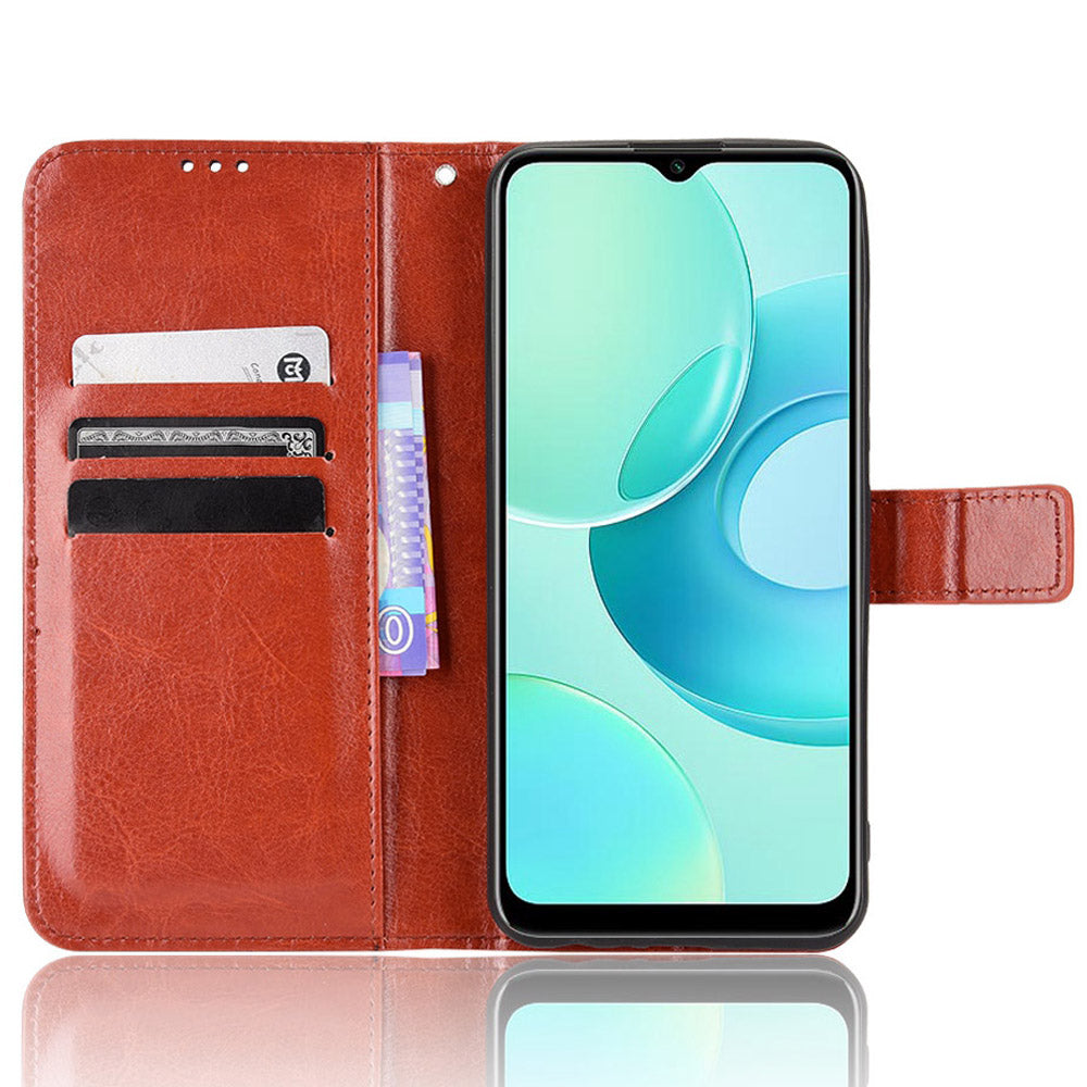 For Wiko T10 4G Phone Stand Wallet Case Crazy Horse Texture PU Leather Cover Protective Shell